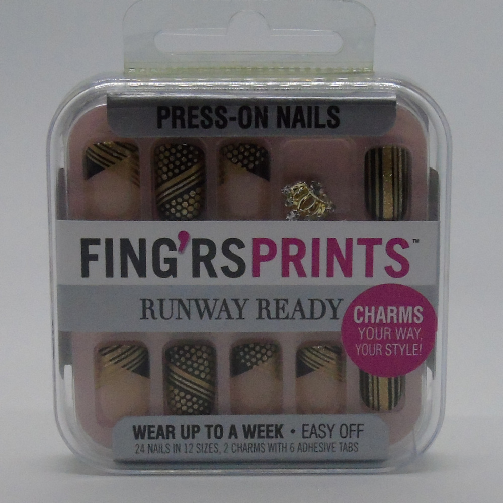Fing'rs Prints Gold Black Press On Nails & Charms
